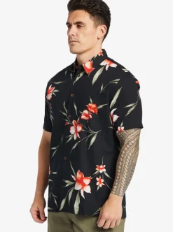 Clearance Quiksilver Waterman Night Bloomer Woven Shirt Black Night Bloomer