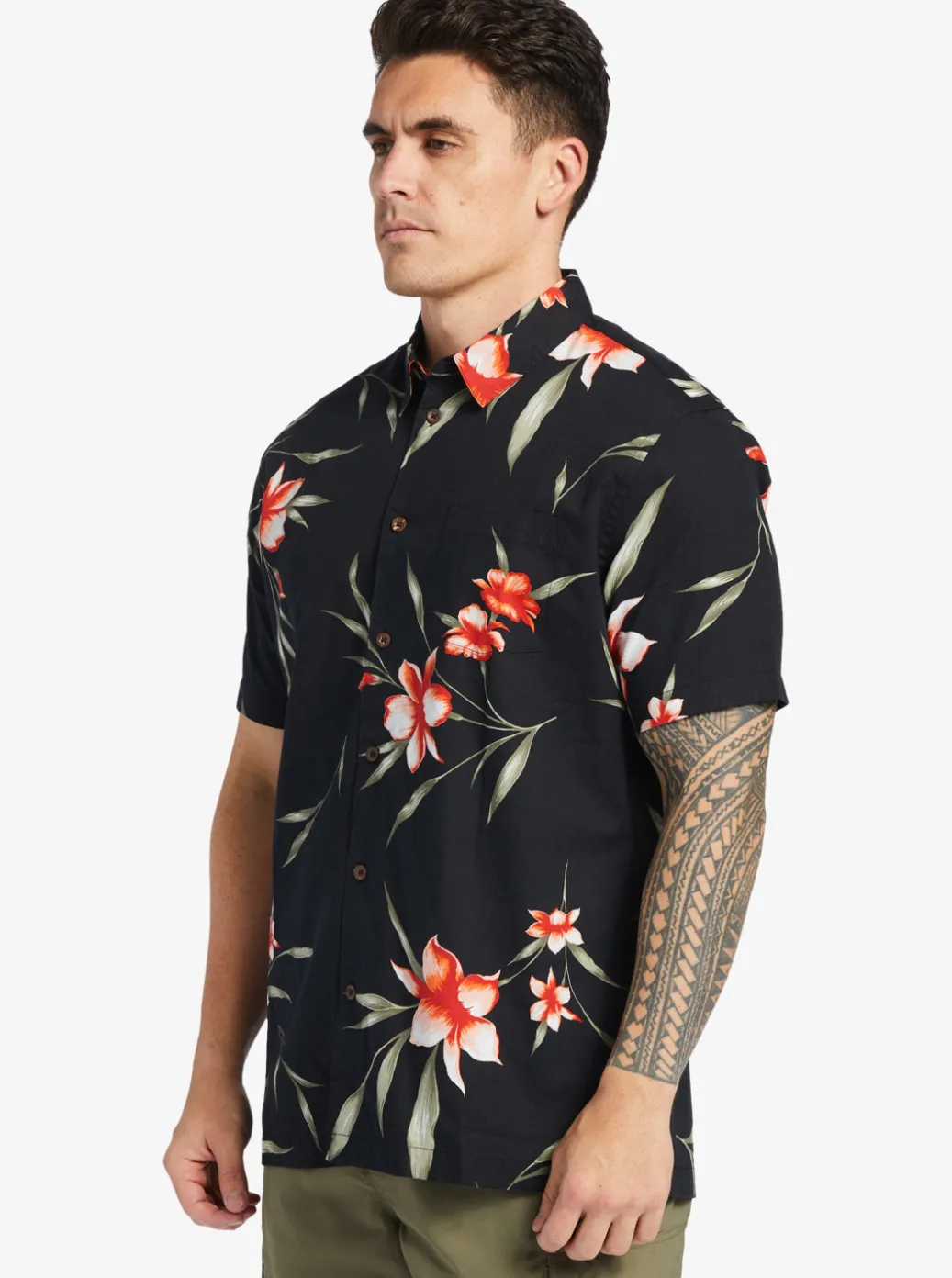 Clearance Quiksilver Waterman Night Bloomer Woven Shirt Black Night Bloomer