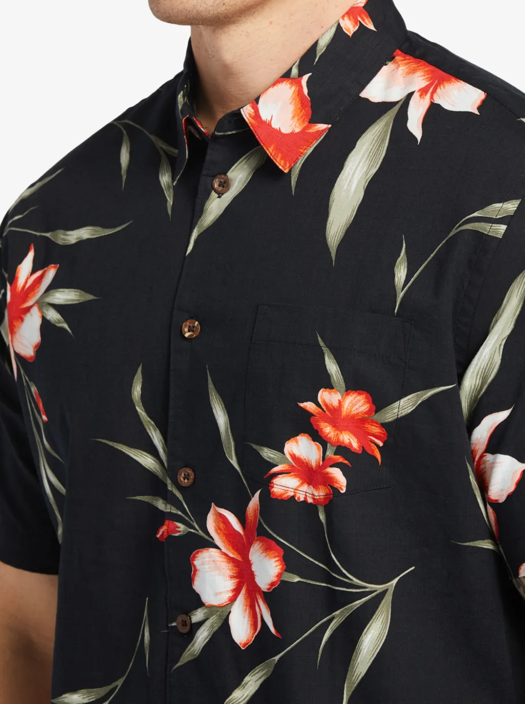 Clearance Quiksilver Waterman Night Bloomer Woven Shirt Black Night Bloomer