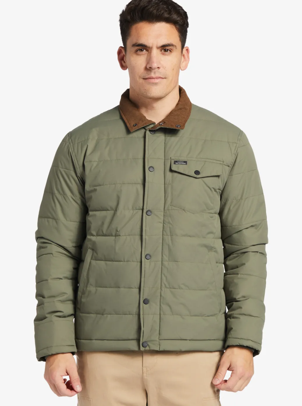 Clearance Quiksilver Waterman Ocean Caves Lightweight Puffer Jacket Dusty Olive