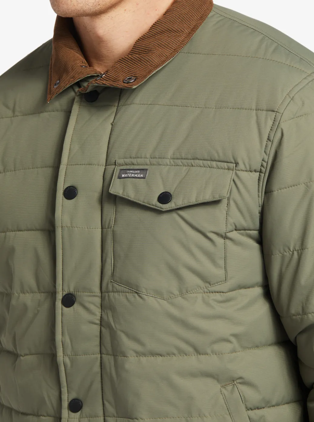 Clearance Quiksilver Waterman Ocean Caves Lightweight Puffer Jacket Dusty Olive