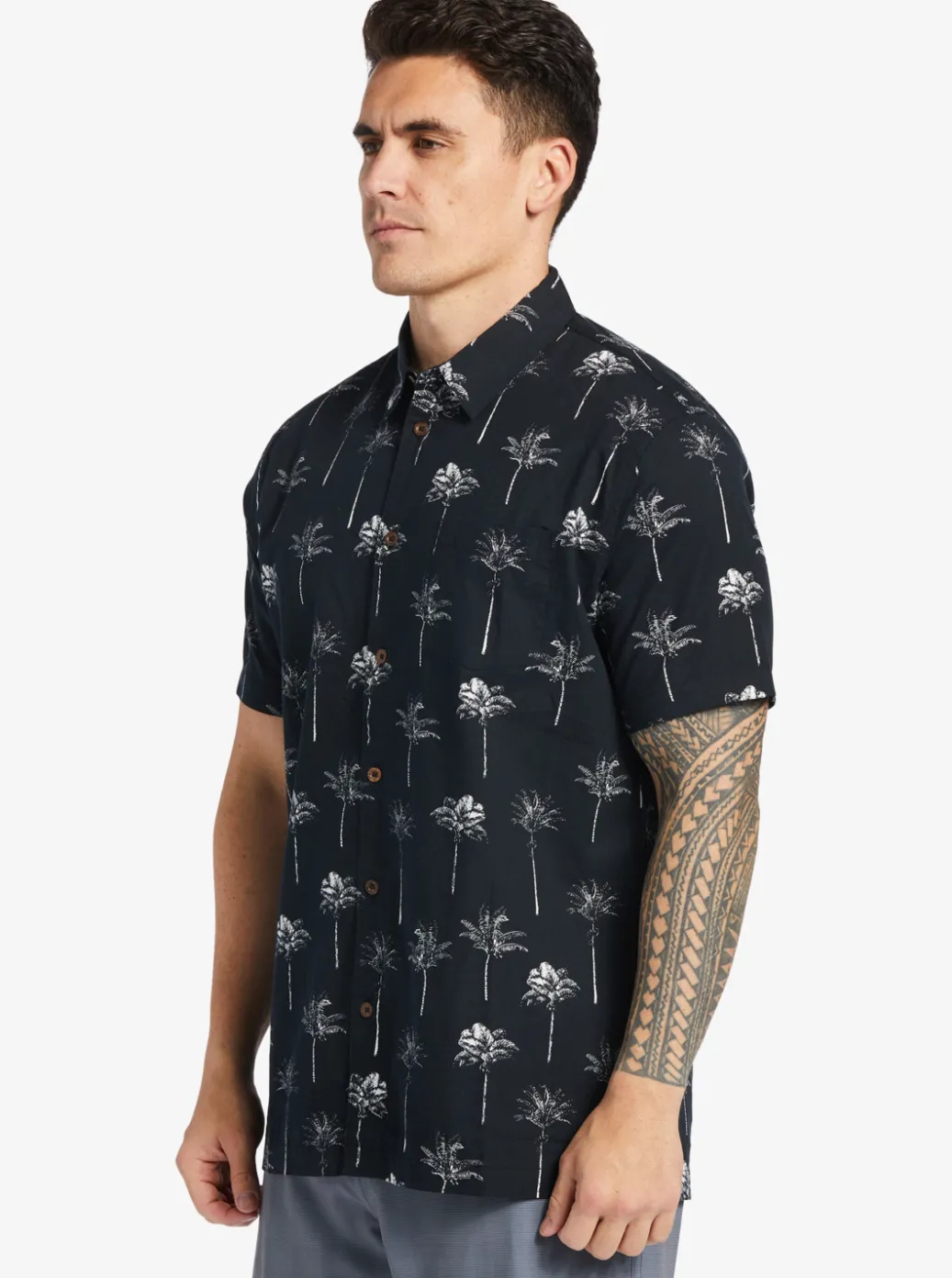 Best Sale Quiksilver Waterman Palm Friday Woven Shirt Black Palm Friday