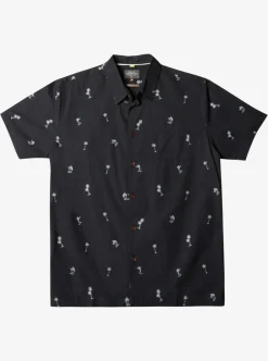 Clearance Quiksilver Waterman Sail Palm Short Sleeve Shirt Black Sail Palms