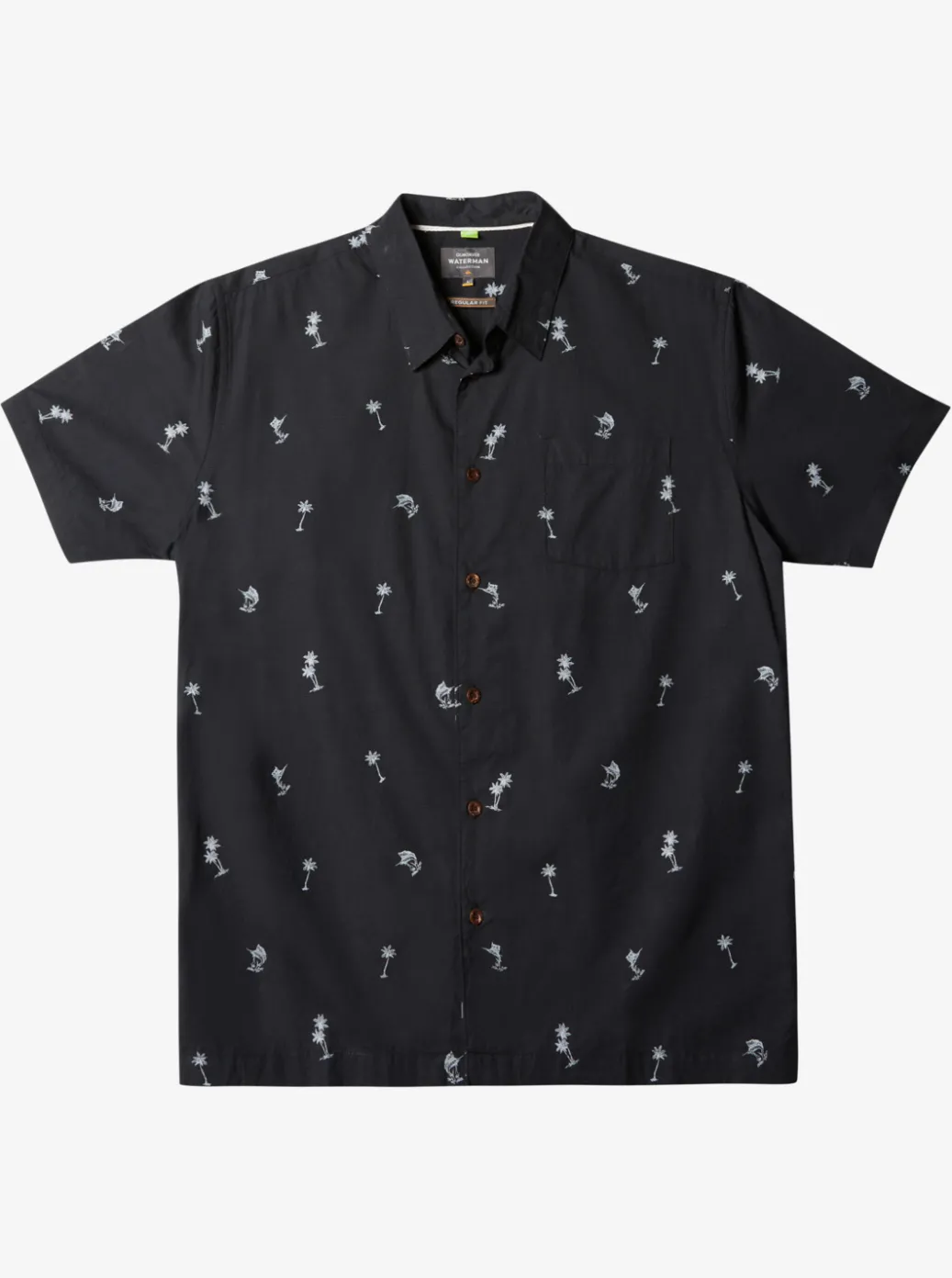 Clearance Quiksilver Waterman Sail Palm Short Sleeve Shirt Black Sail Palms