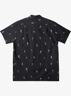 Clearance Quiksilver Waterman Sail Palm Short Sleeve Shirt Black Sail Palms