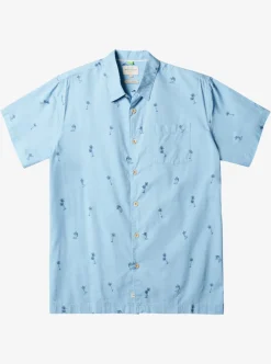 Sale Quiksilver Waterman Sail Palm Short Sleeve Shirt Dusk Blue Sail Palms