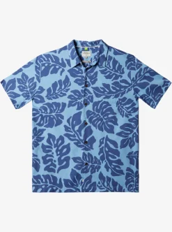 Fashion Quiksilver Waterman Waterfall Rain Short Sleeve Shirt Dusk Blue Waterfall Rain