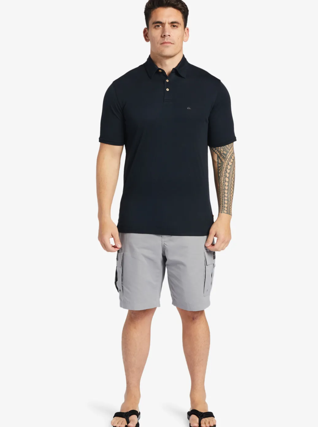 New Quiksilver Waterman Waterpolo Short Sleeve Polo Shirt Black